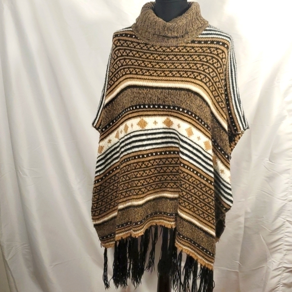 By Design Oversized Turtleneck Poncho Sweater L/XL Boho